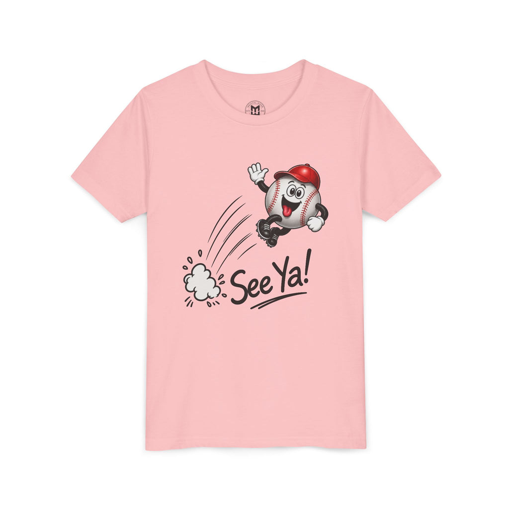 Youth Baseball Tee - 'See Ya!' Cartoon Pitching Ball Graphic