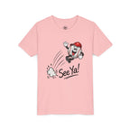 Youth Baseball Tee - 'See Ya!' Cartoon Pitching Ball Graphic