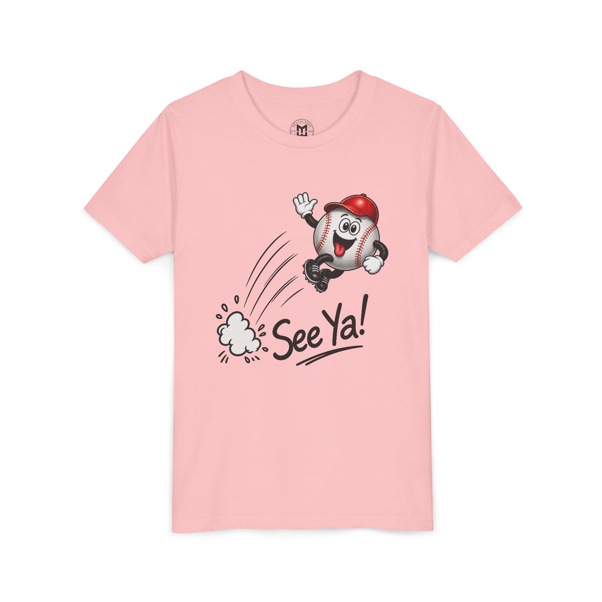 Youth Baseball Tee - 'See Ya!' Cartoon Pitching Ball Graphic
