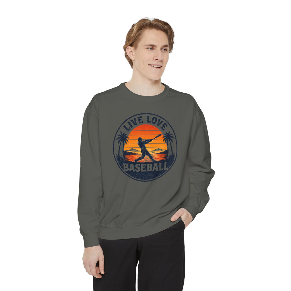 Baseball Unisex Sweatshirt - "Live Love Baseball" Vintage Sunset Crewneck