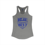Relax He's 7 Baseball Mom Racerback Tank - Blue