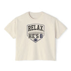 Relax… He’s 8 Boxy Tee Football Mom Shirt