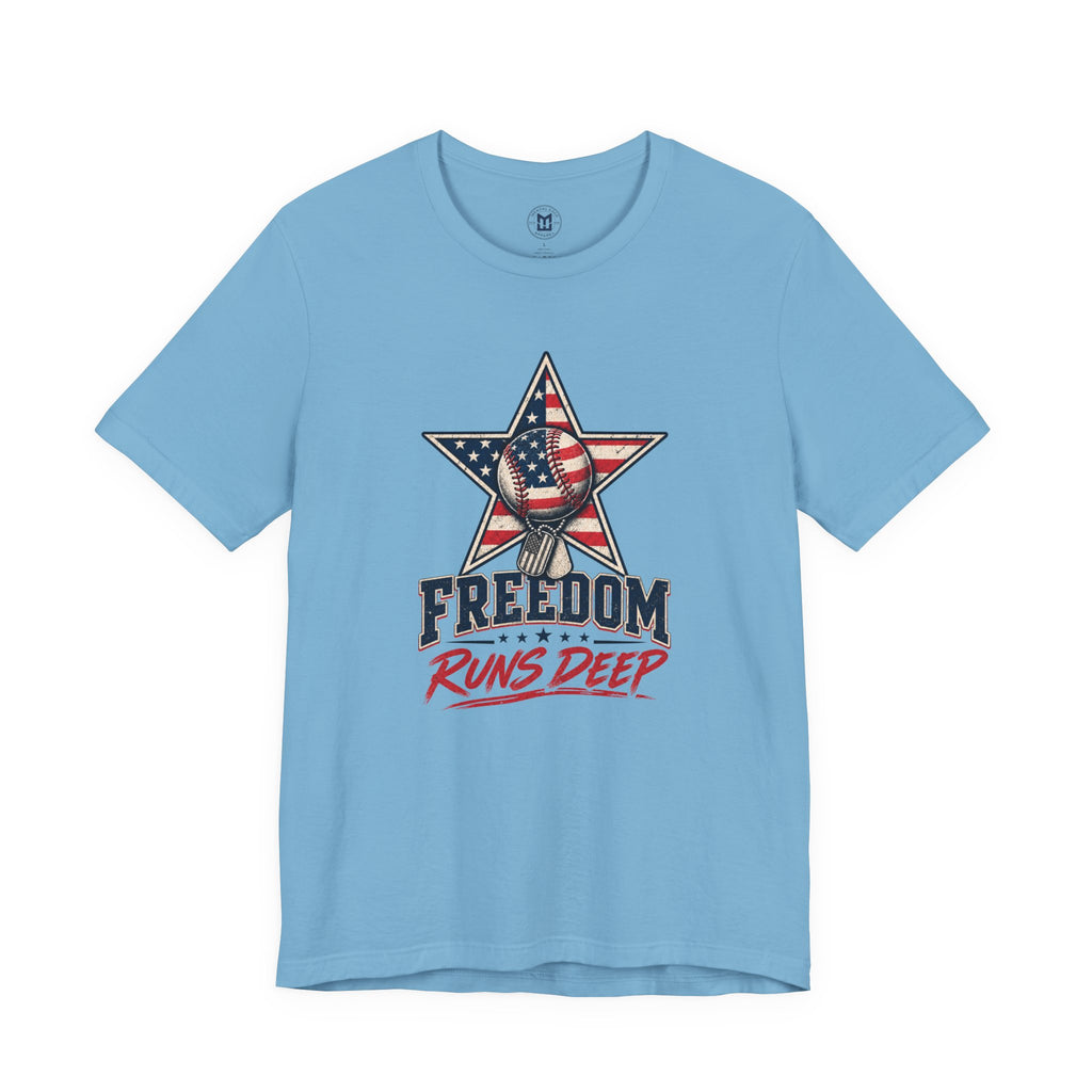 Freedom Runs Deep T-Shirt — American Flag Star Patriotic Tee