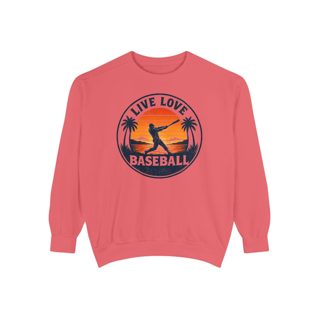 Baseball Unisex Sweatshirt - "Live Love Baseball" Vintage Sunset Crewneck