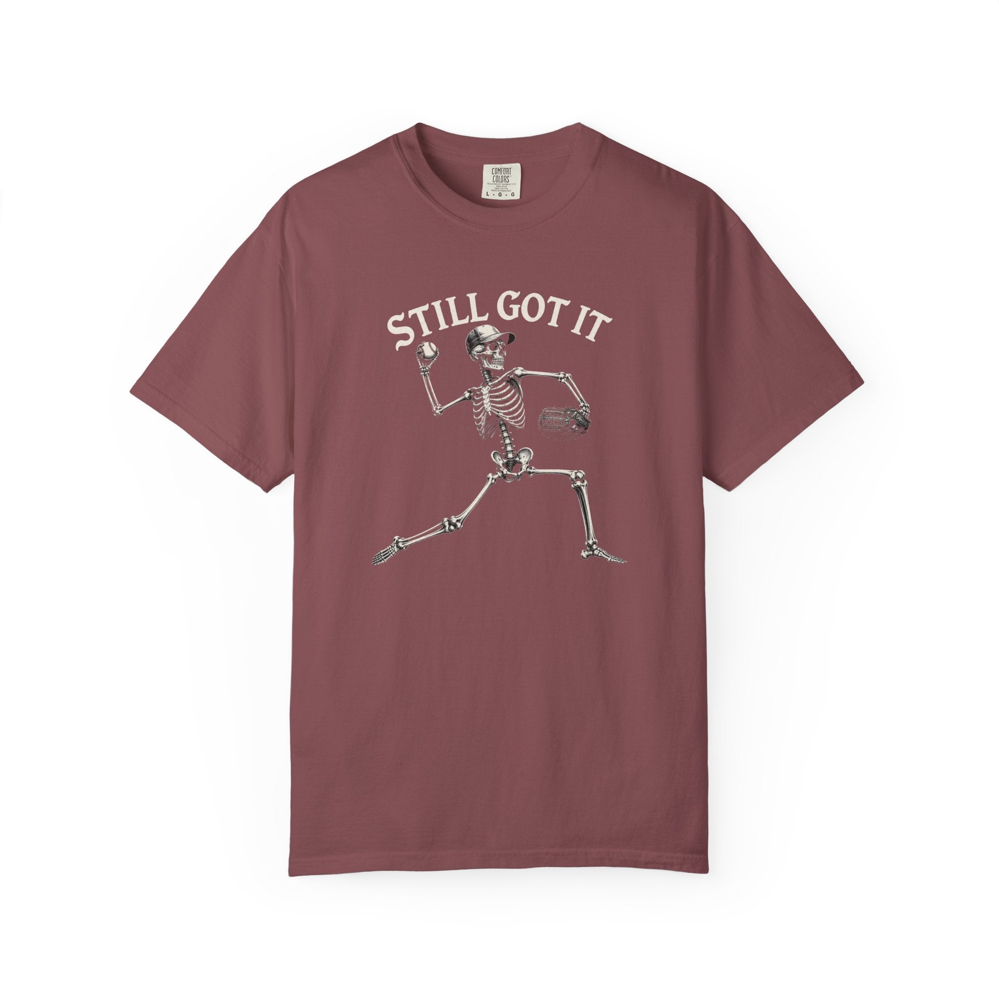 Still Got It Pitchers Skeleton T-Shirt — Vintage Garment-Dyed Retro Tee