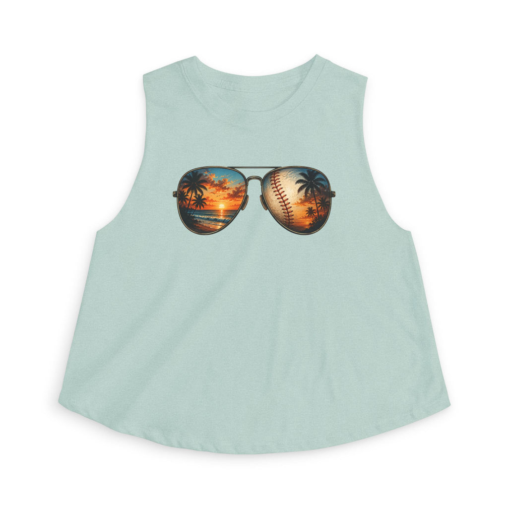 Baseball & Beach Sunglasses Crop Top — Summer Sunset Sports Graphic