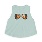 Baseball & Beach Sunglasses Crop Top — Summer Sunset Sports Graphic