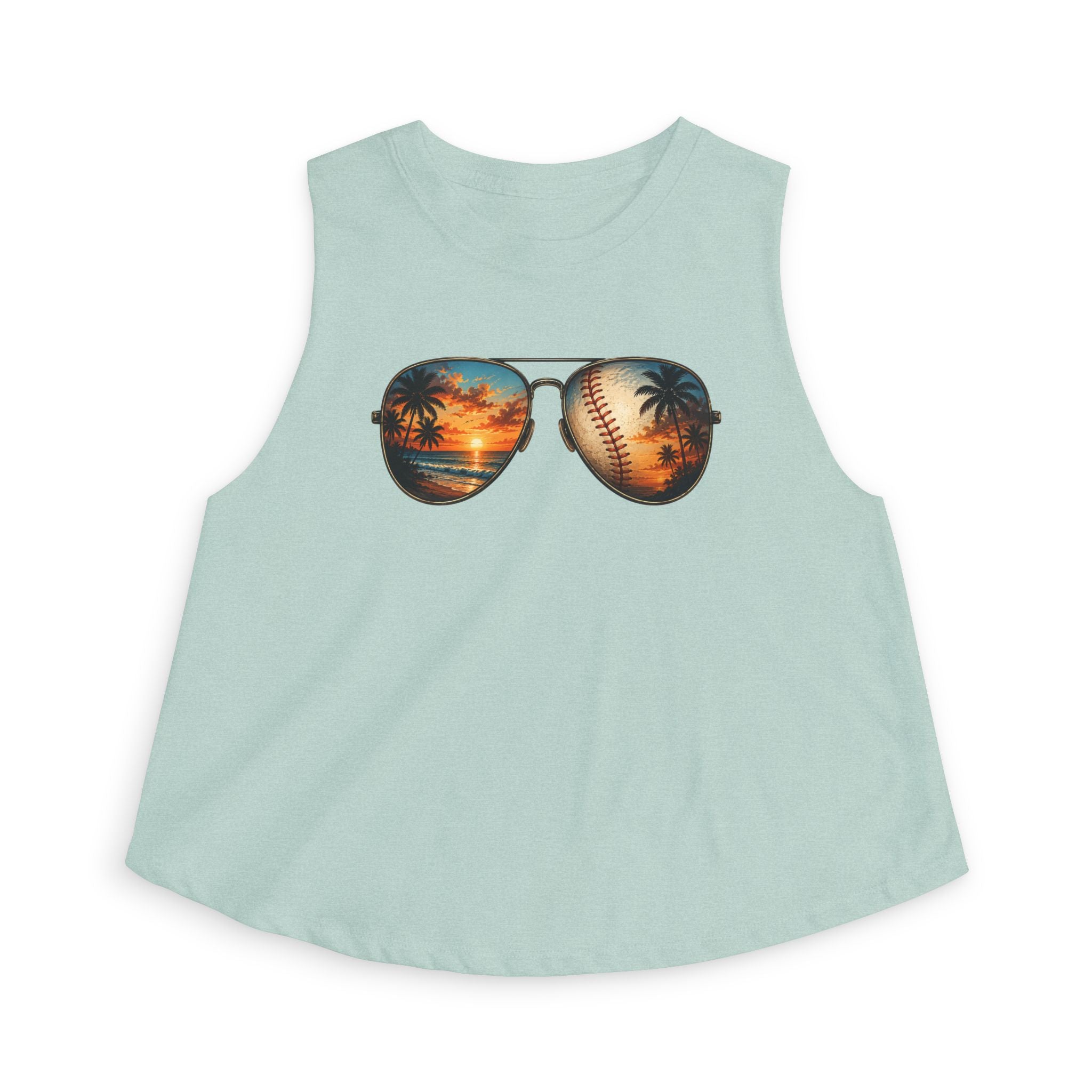 Baseball & Beach Sunglasses Crop Top — Summer Sunset Sports Graphic