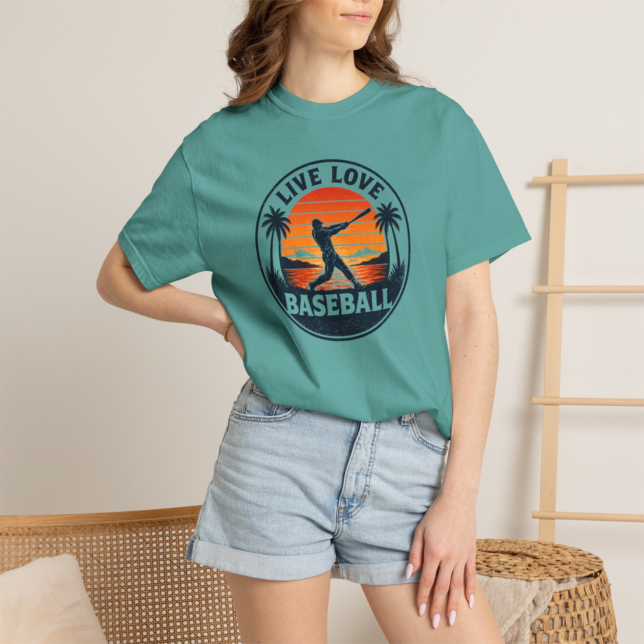 Live Love Baseball T-Shirt — Vintage Sunset Baseball Tee