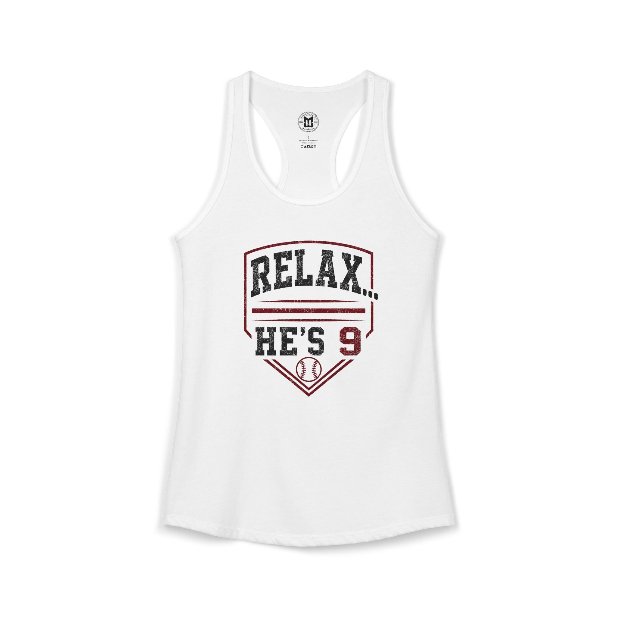 Relax He's 8 Baseball Mom Women's Ideal Racerback Tank