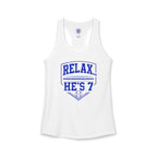 Relax He's 7 Baseball Mom Racerback Tank - Blue