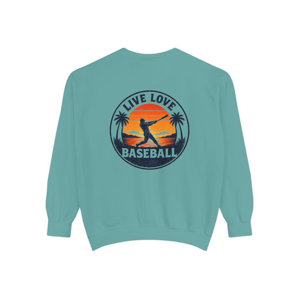 Baseball Sweatshirt — "Live Love Baseball" Vintage Sunset Crewneck Unisex