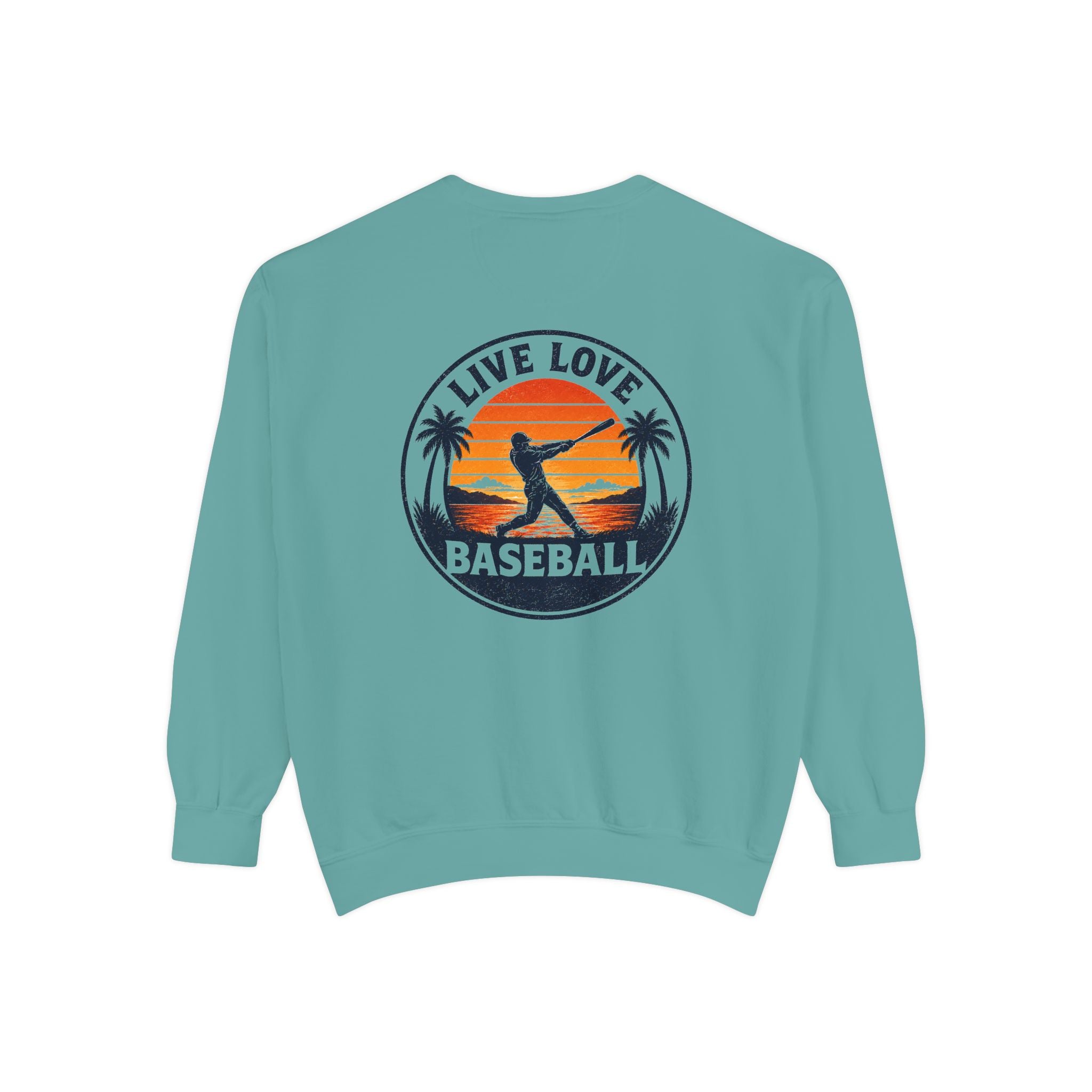 Baseball Sweatshirt — "Live Love Baseball" Vintage Sunset Crewneck Unisex