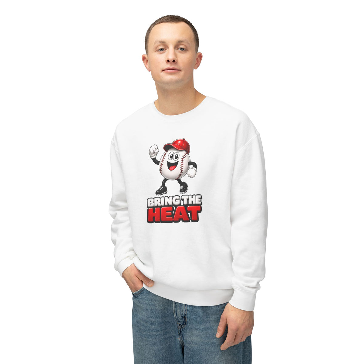 Unisex Adult 'Bring The Heat' Baseball Sweatshirt — Cute Mascot Crewneck for Fans
