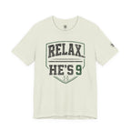 Relax He’s 9 Baseball Parent Tee — Hunter Green