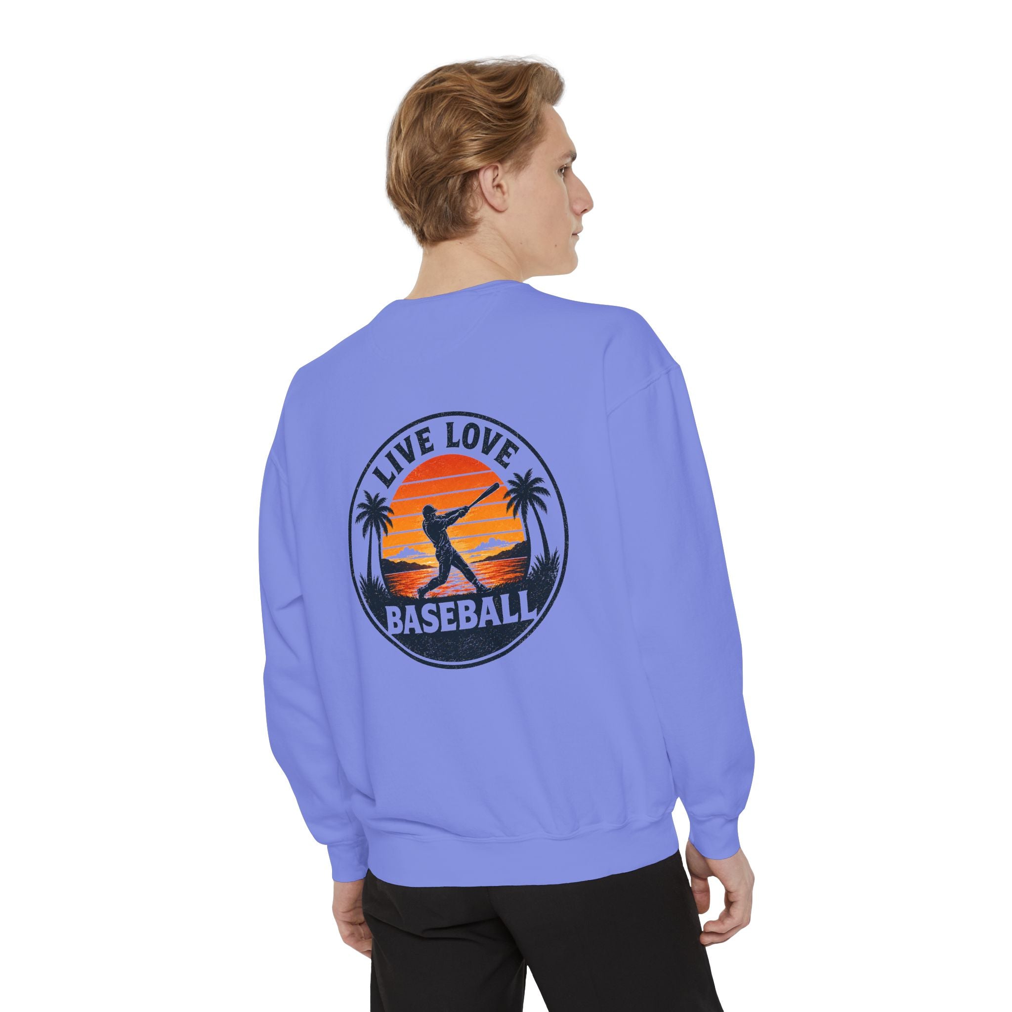 Baseball Sweatshirt — "Live Love Baseball" Vintage Sunset Crewneck Unisex