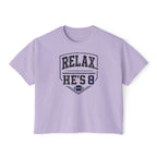 Relax… He’s 8 Boxy Tee Football Mom Shirt