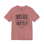 Relax He’s 9 Baseball Parent Tee — Hunter Green