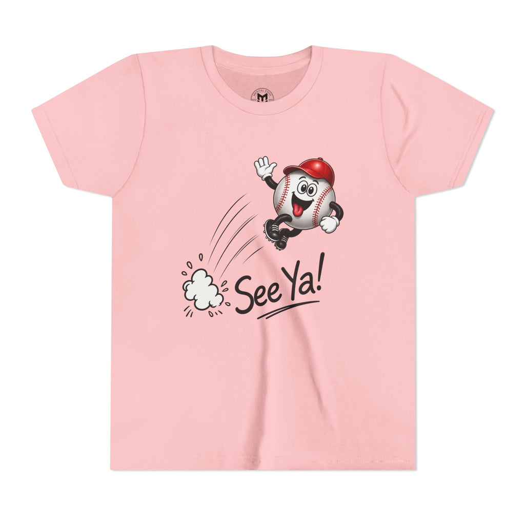 Youth Baseball Tee - 'See Ya!' Cartoon Pitching Ball Graphic