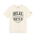 Relax He’s 9 Baseball Parent Tee — Hunter Green