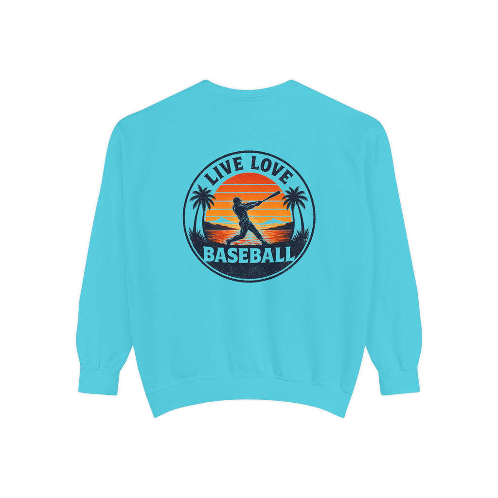 Baseball Sweatshirt — "Live Love Baseball" Vintage Sunset Crewneck Unisex