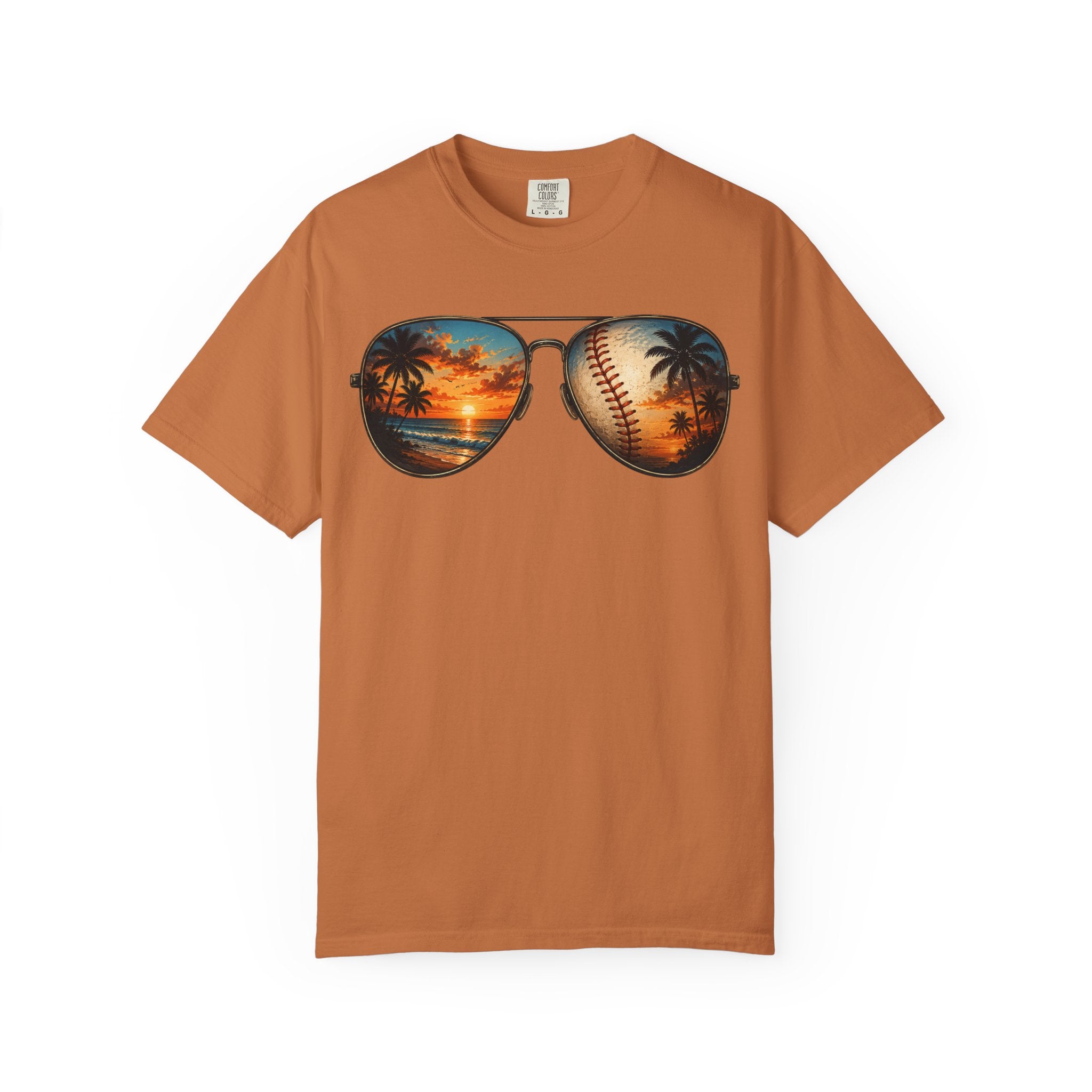 Sunglass Sunset Baseball T-Shirt — Beach & Sports Graphic Tee
