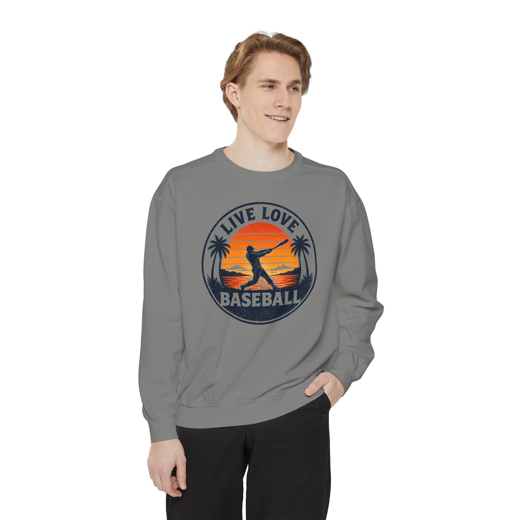 Baseball Unisex Sweatshirt - "Live Love Baseball" Vintage Sunset Crewneck