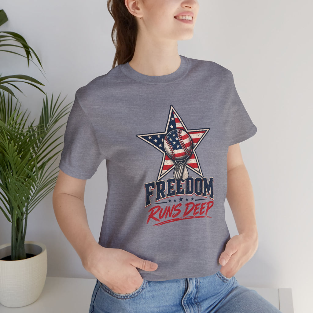 Freedom Runs Deep T-Shirt — American Flag Star Patriotic Tee