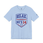 Relax He's 14 Baseball Parent Tee – Royal Blue & Red