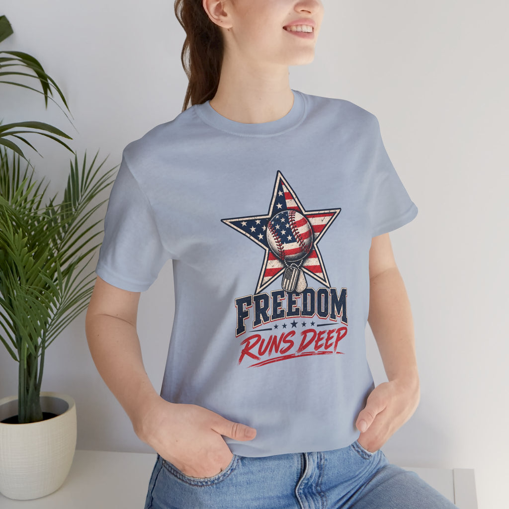 Freedom Runs Deep T-Shirt — American Flag Star Patriotic Tee