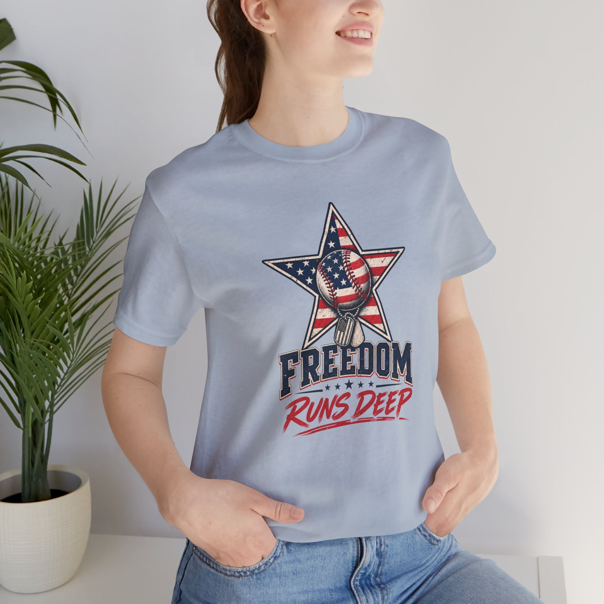 Freedom Runs Deep T-Shirt — American Flag Star Patriotic Tee