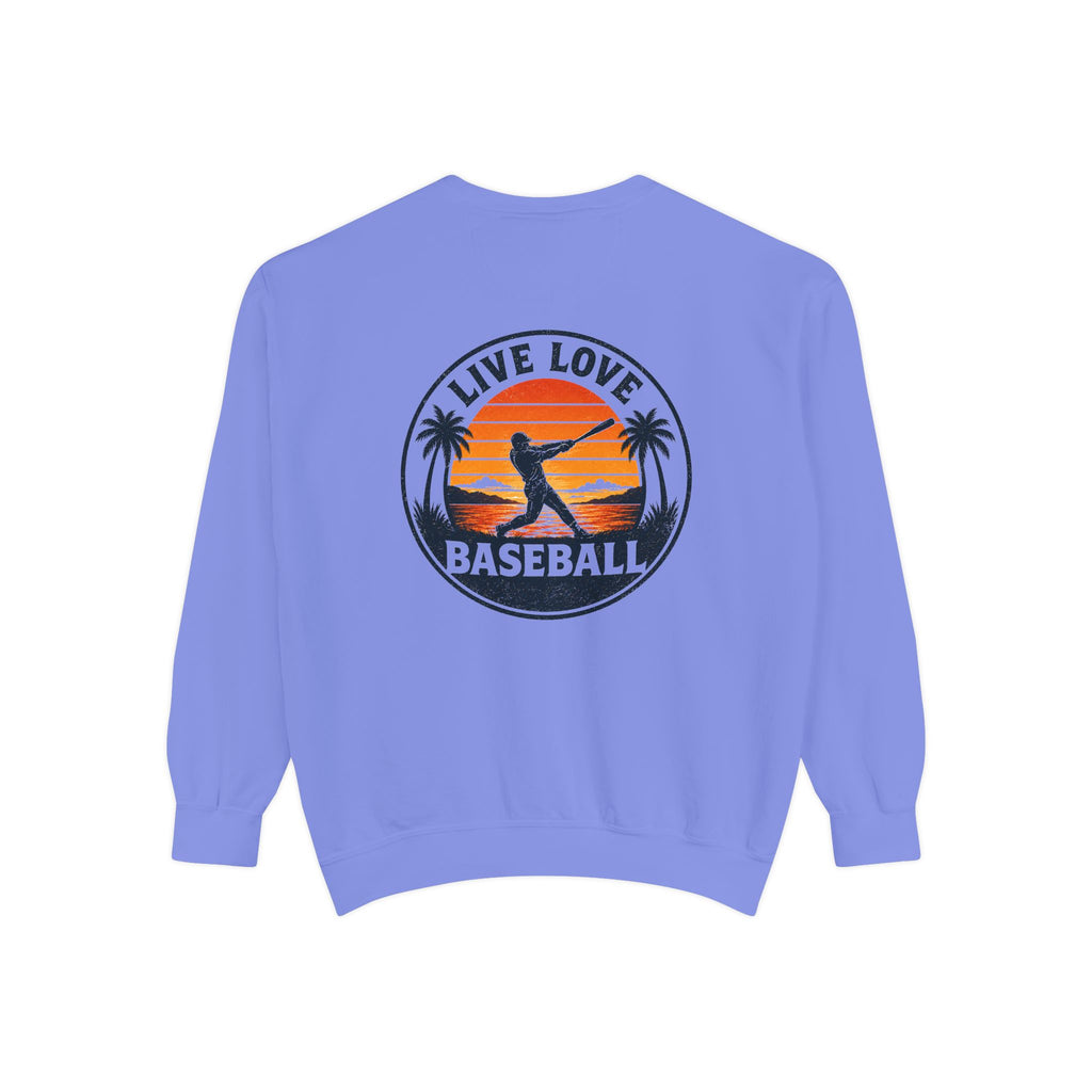 Baseball Sweatshirt — "Live Love Baseball" Vintage Sunset Crewneck Unisex