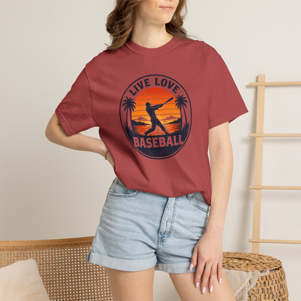 Live Love Baseball T-Shirt — Vintage Sunset Baseball Tee