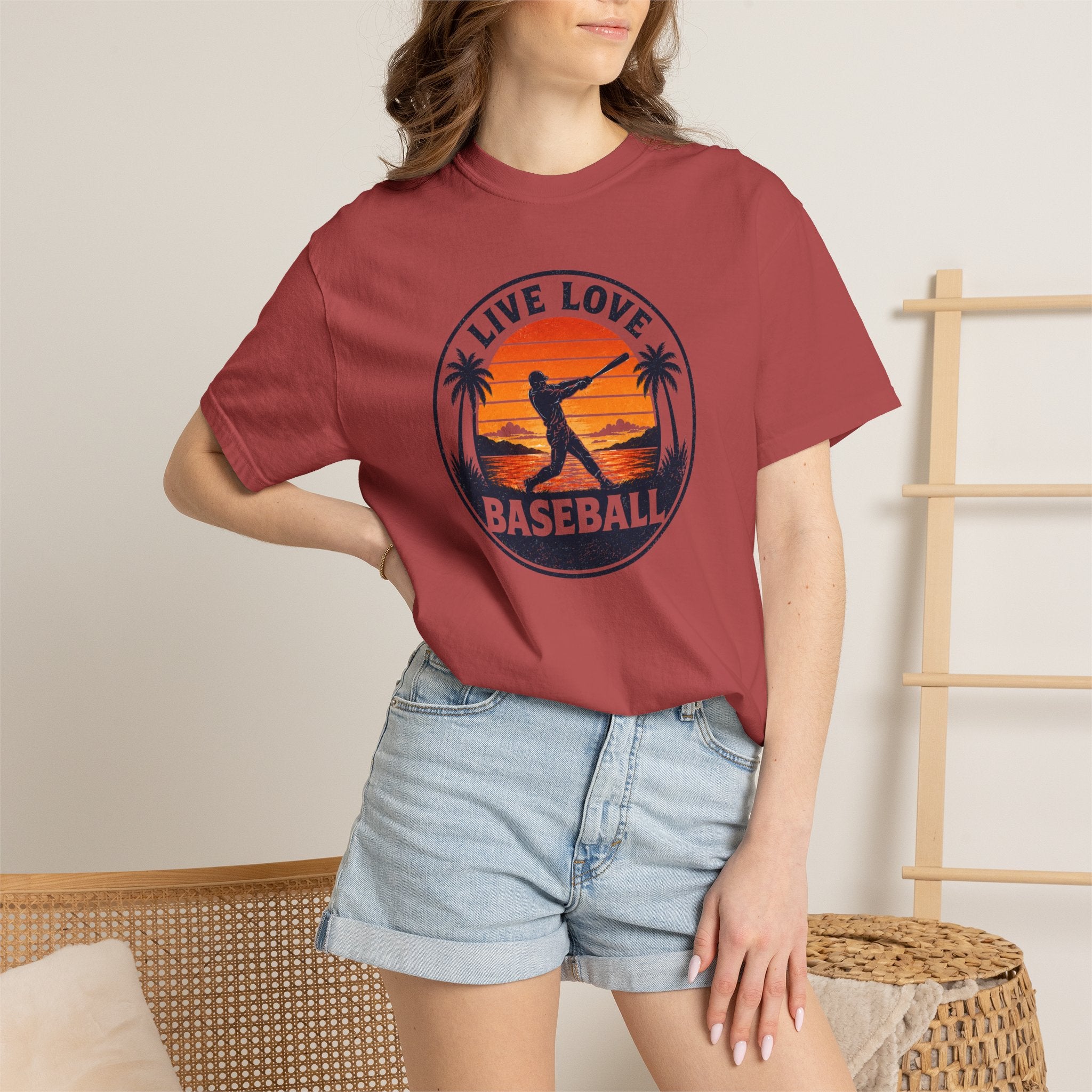 Live Love Baseball T-Shirt — Vintage Sunset Baseball Tee