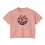 Live Love Baseball Women's Boxy Tee – Retro Sunset Palm Baseball Shirt