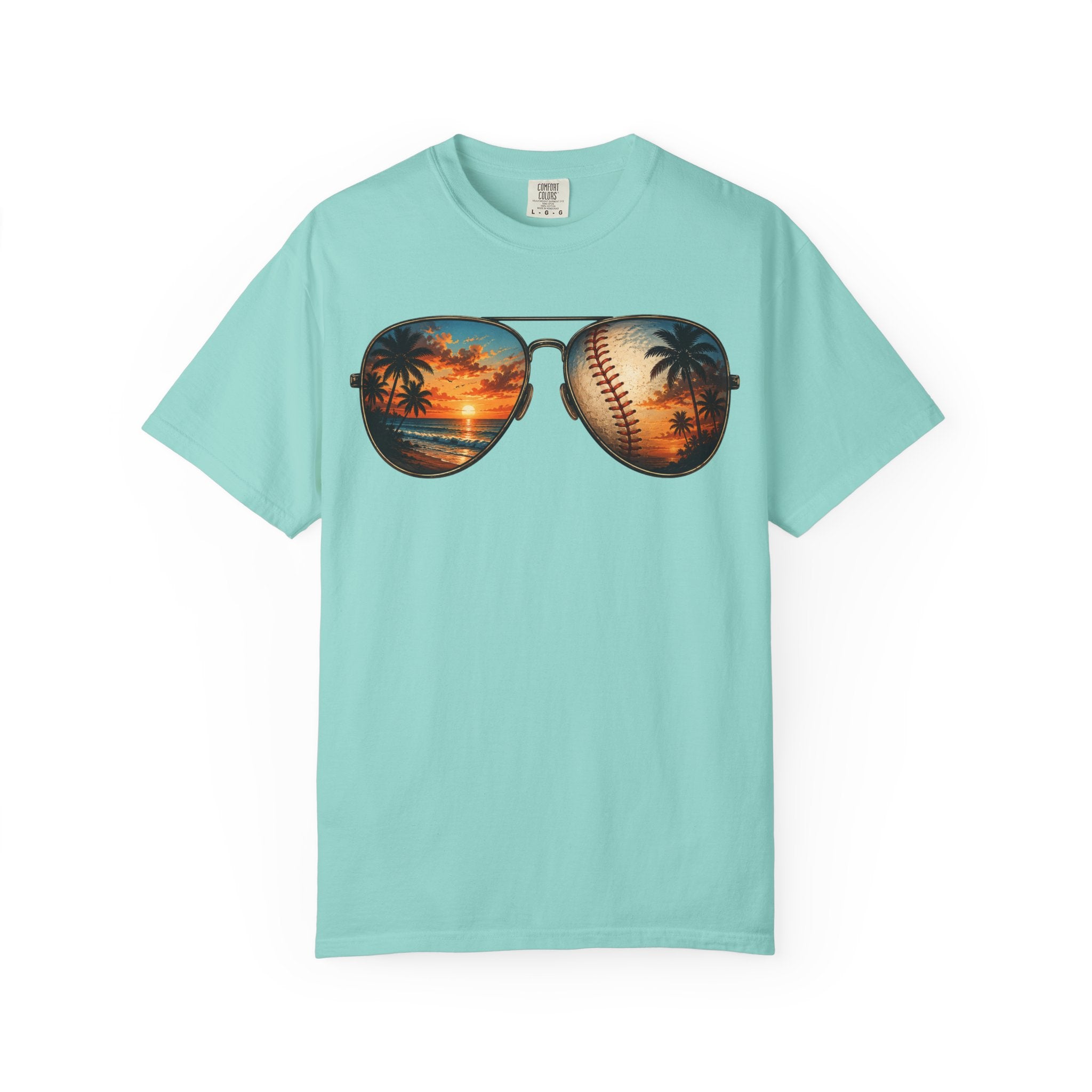Sunglass Sunset Baseball T-Shirt — Beach & Sports Graphic Tee