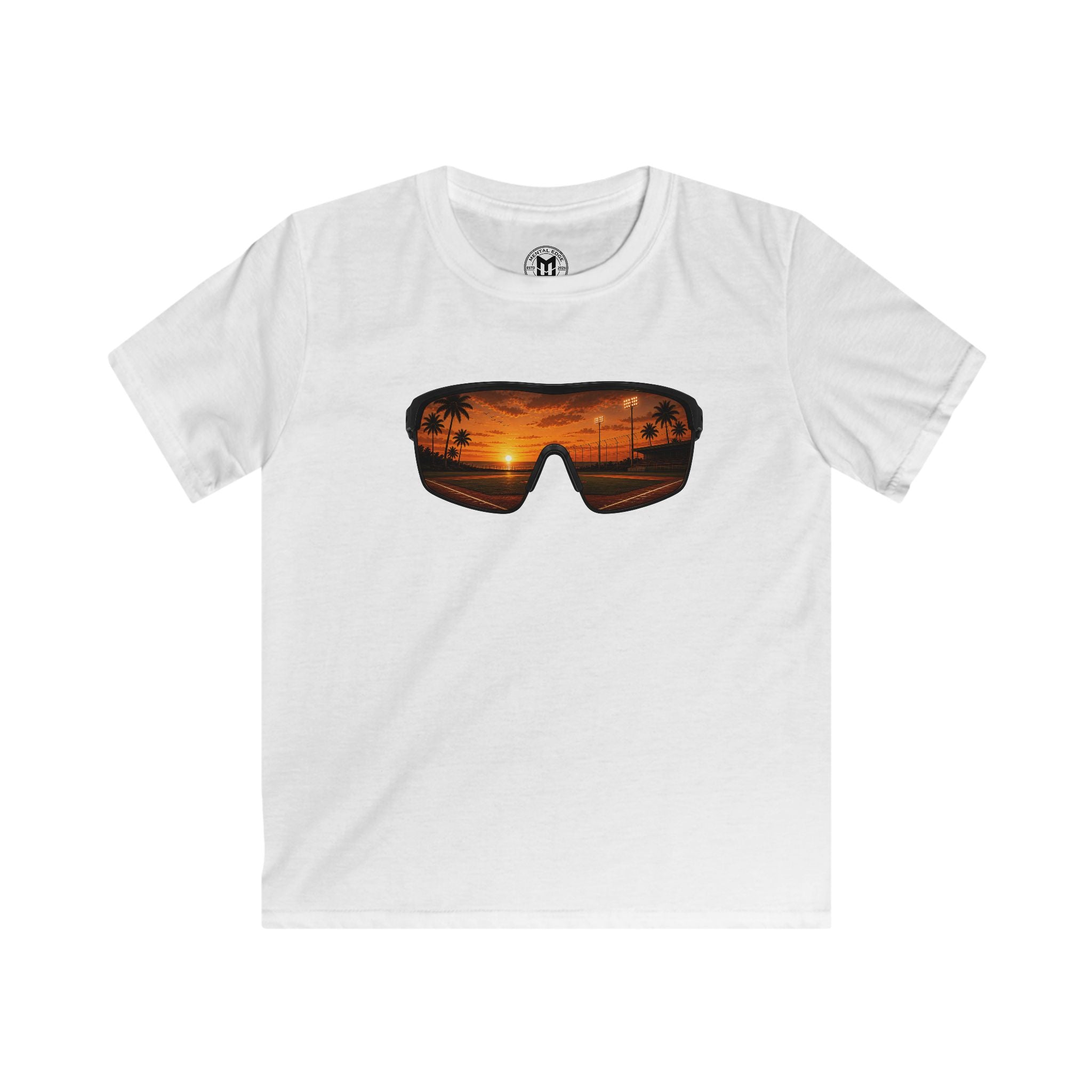 Kids T-Shirt — Sunset Sunglasses Graphic Tee (Beach Palm Silhouette)