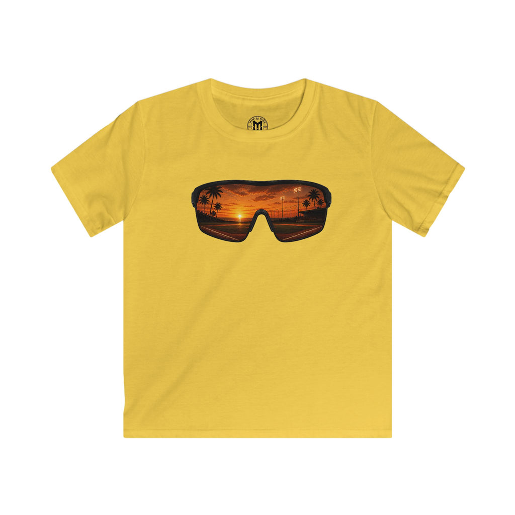 Kids T-Shirt — Sunset Sunglasses Graphic Tee (Beach Palm Silhouette)