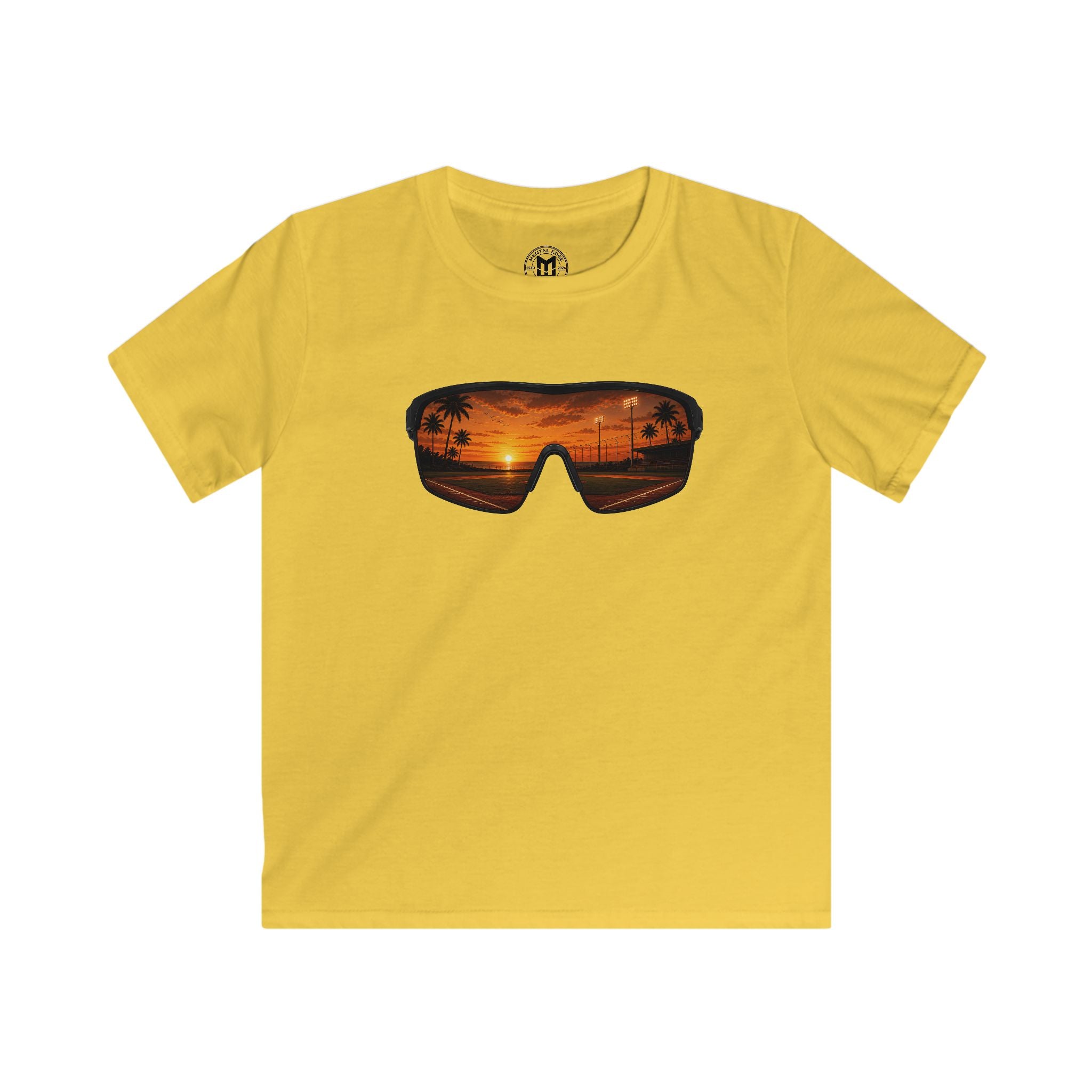 Kids T-Shirt — Sunset Sunglasses Graphic Tee (Beach Palm Silhouette)