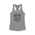 Relax He's 8 Baseball Mom Women's Ideal Racerback Tank