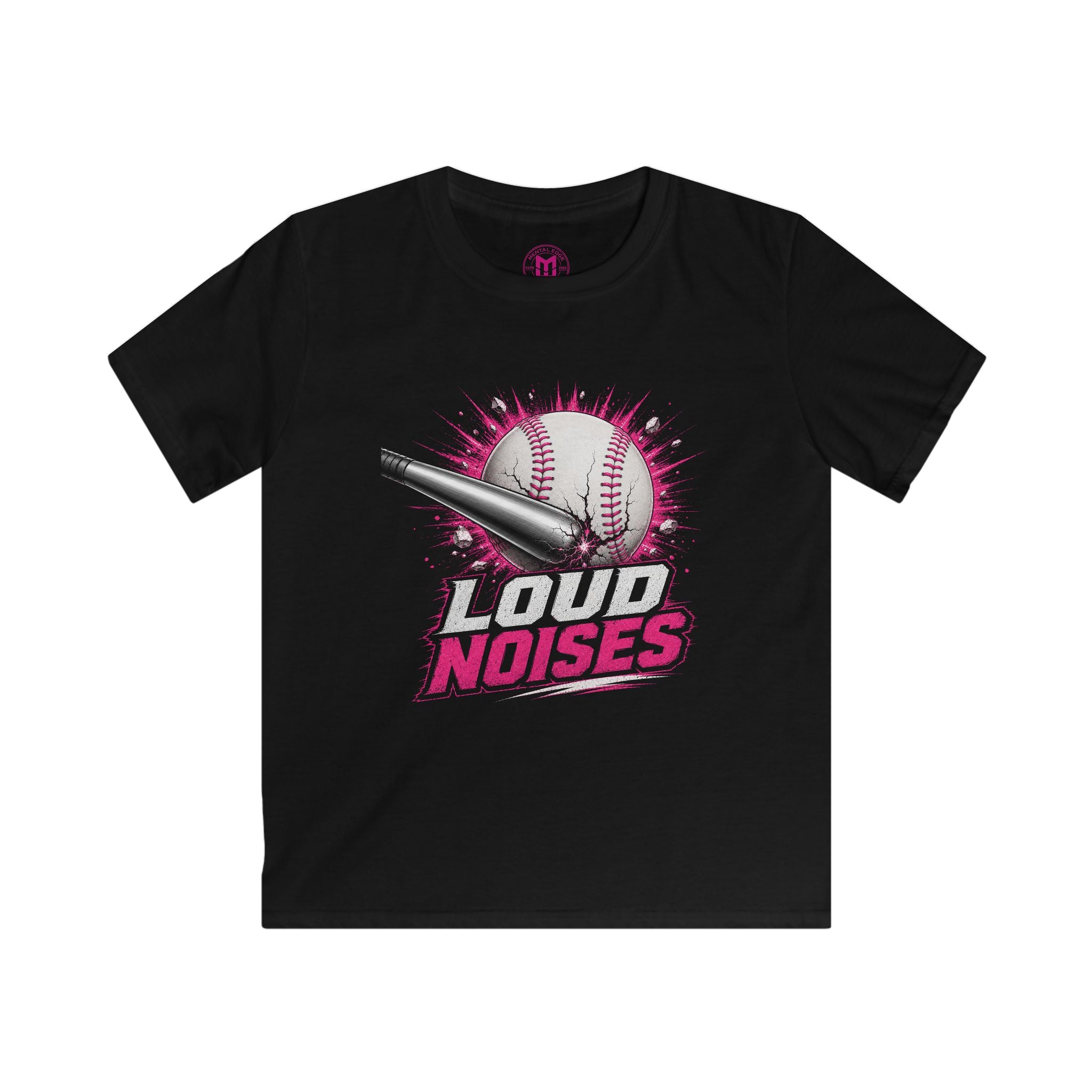 "Loud Noises" Youth Cotton Baseball T Shirt Pink