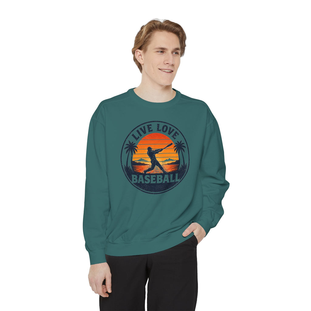 Baseball Unisex Sweatshirt - "Live Love Baseball" Vintage Sunset Crewneck
