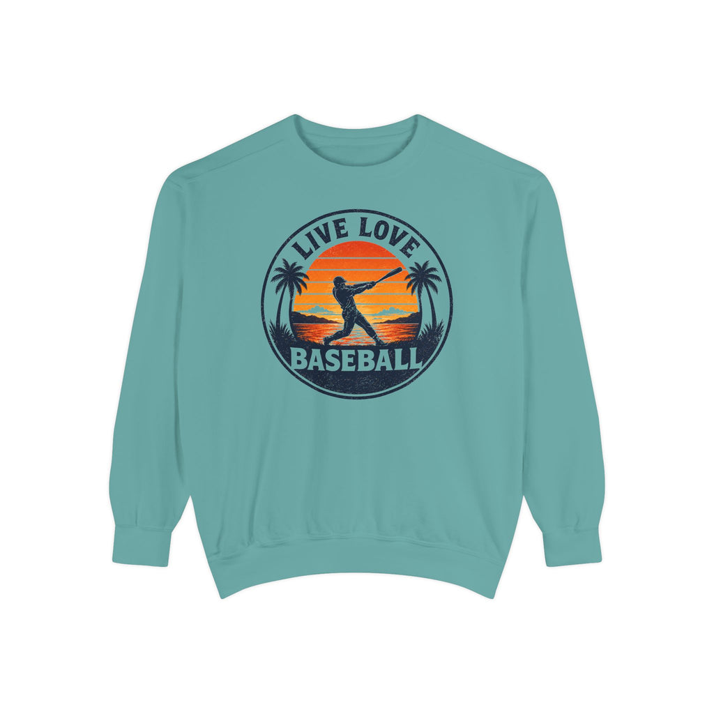 Baseball Unisex Sweatshirt - "Live Love Baseball" Vintage Sunset Crewneck