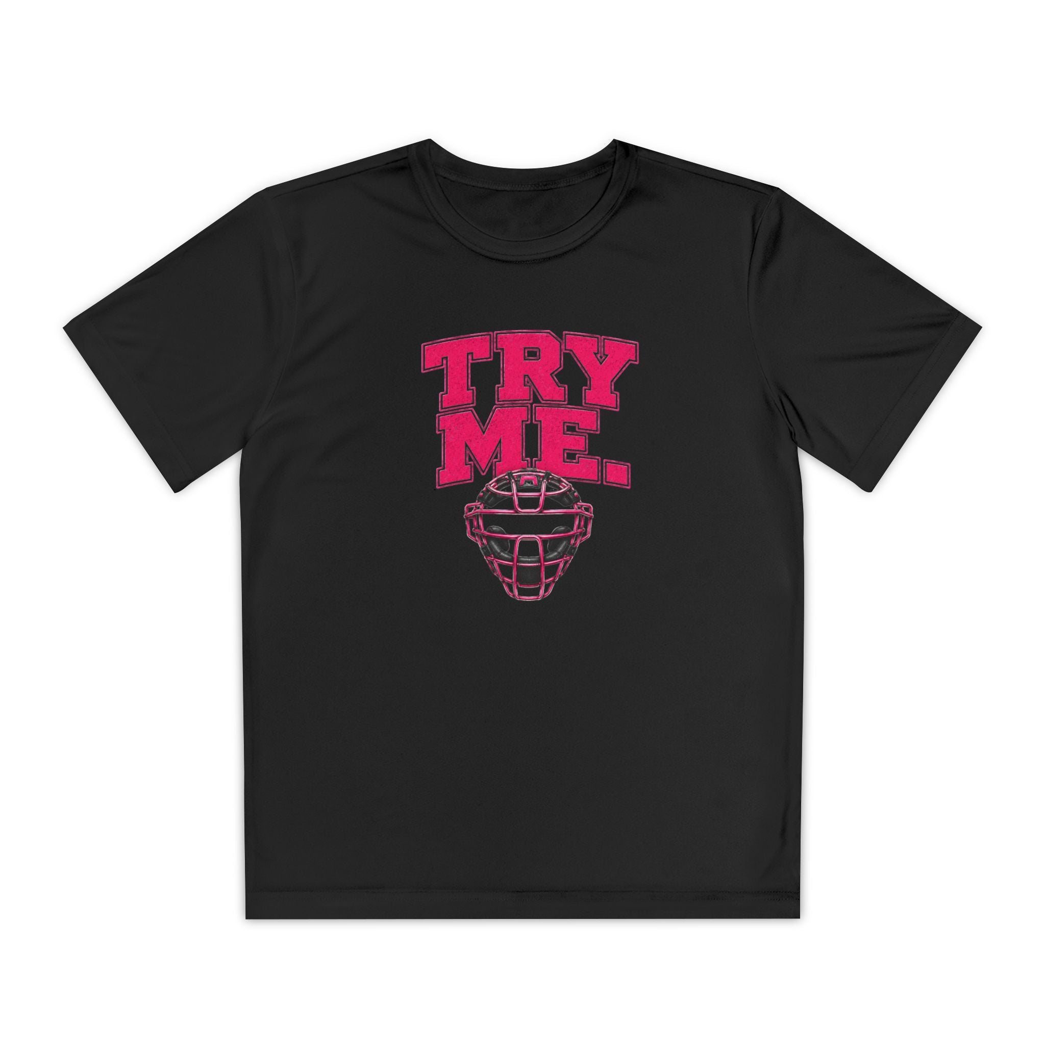 Try Me Youth Baseball Dri-Fit Tee – Catcher Mask Graphic