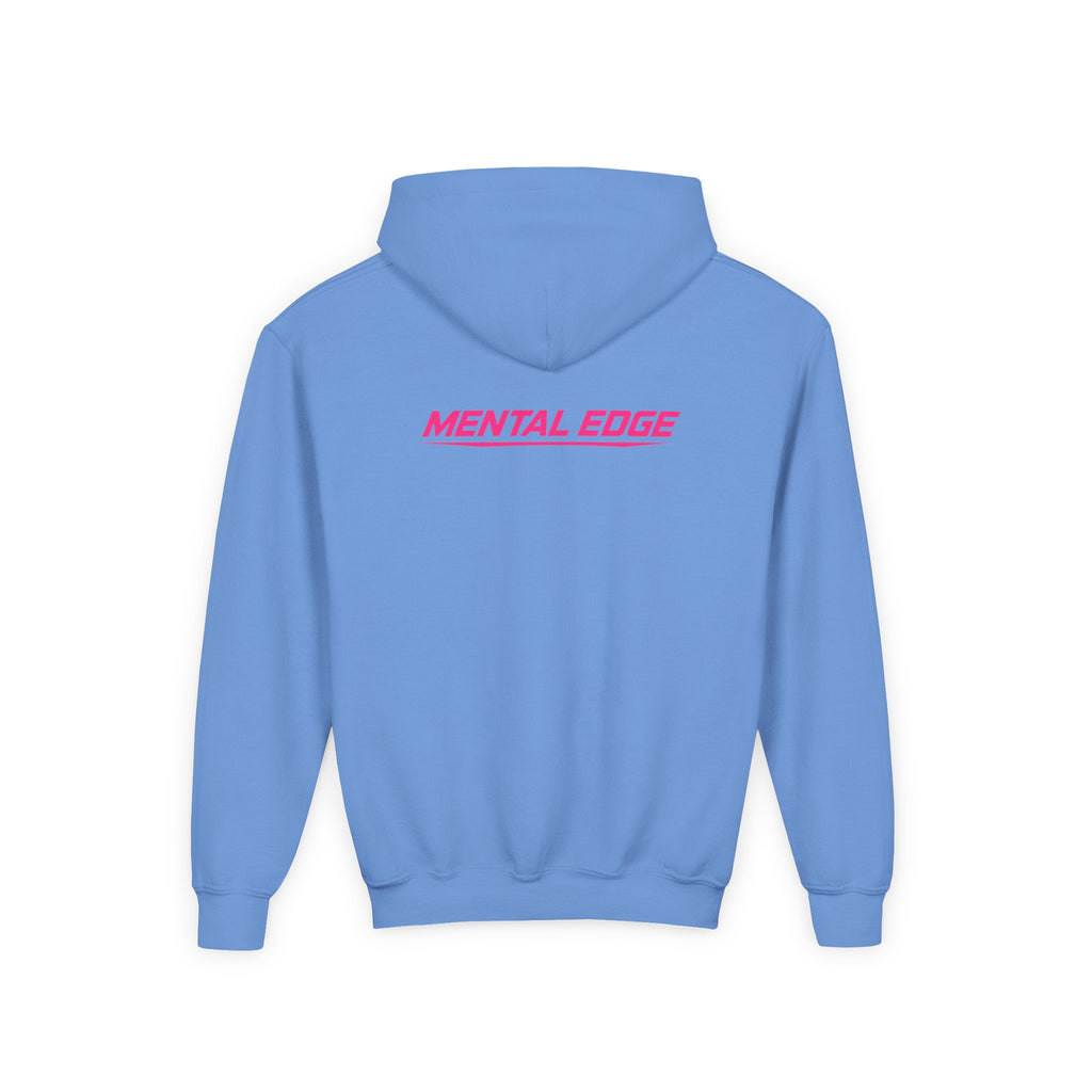 Youth Hoodie – 'ME' Pink Shield Front & "Mental Edge" Back Athletic Logo