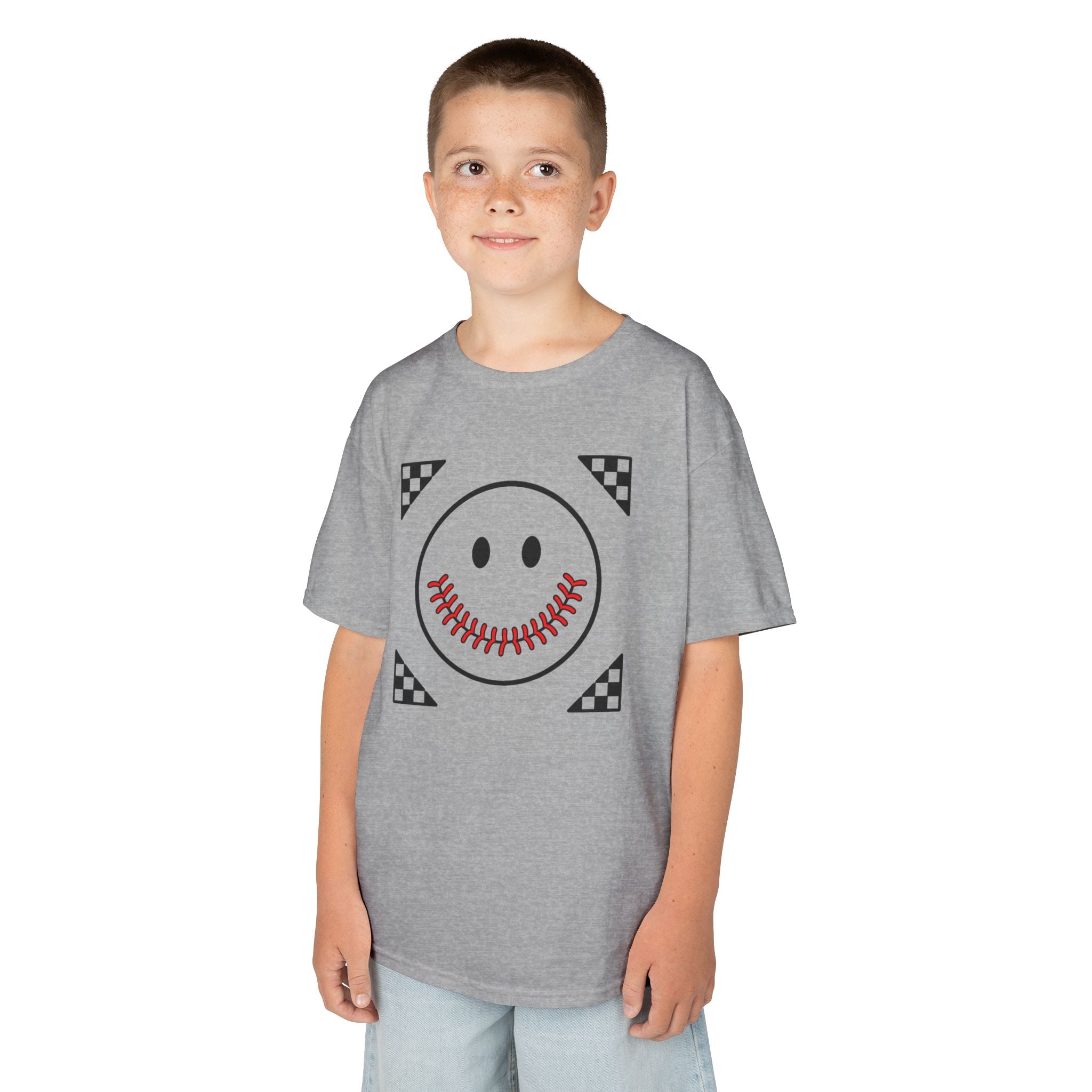 Kids T-Shirt — "Smily Baseball Seams Face" Baseball Tee