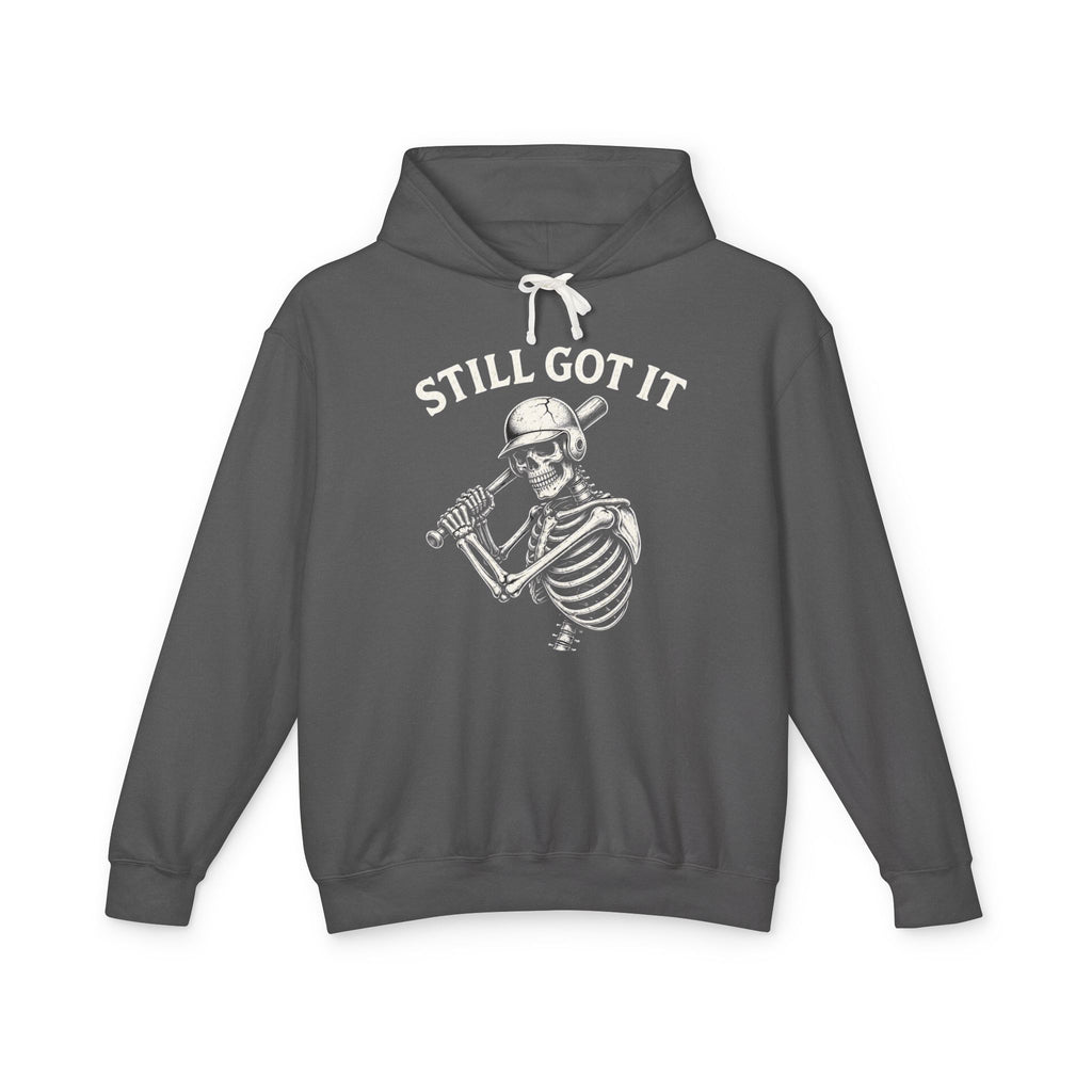 Still Got It Hoodie — Retro Skeleton Baseball Pullover