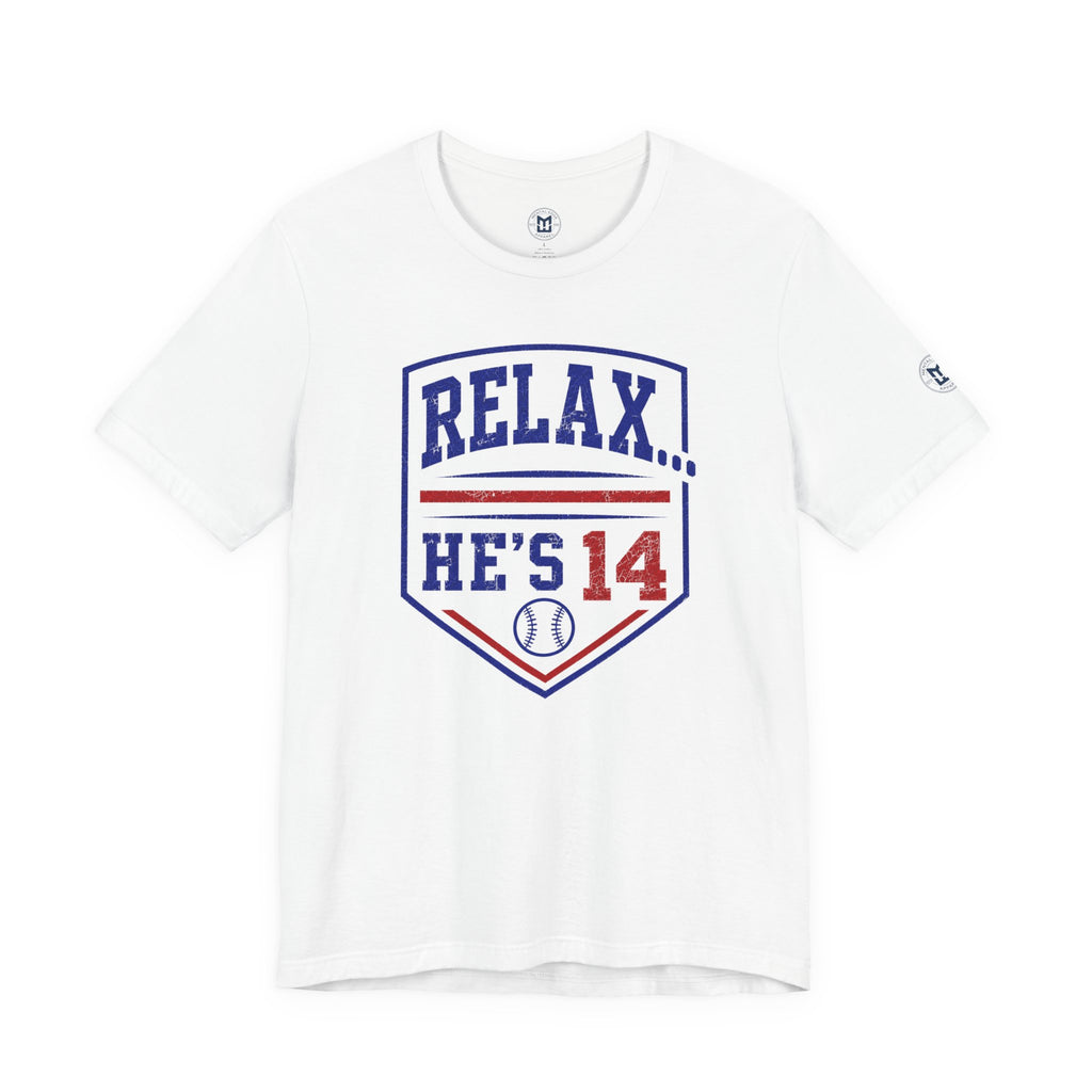 Relax He's 14 Baseball Parent Tee – Royal Blue & Red