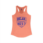 Relax He's 7 Baseball Mom Racerback Tank - Blue