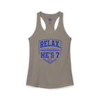 Relax He's 7 Baseball Mom Racerback Tank - Blue